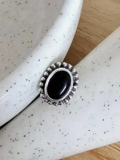 Filigree Silver Stud Earring - Onyx