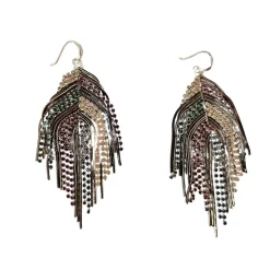 Peacock Feather Earring - Pewter