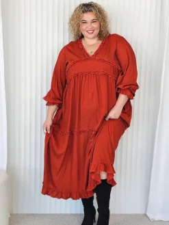 Ruffle Dress - Terracotta