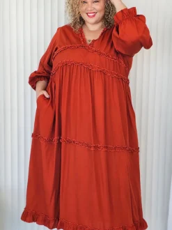 Ruffle Dress - Terracotta