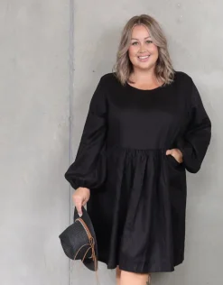 Willow Pocket Dress - Black Linen