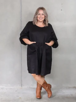 Willow Pocket Dress - Black Linen
