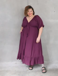Zoe Dress Short Sleeve - Aubergine