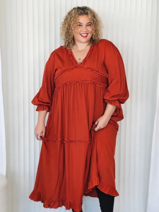 Ruffle Dress - Terracotta